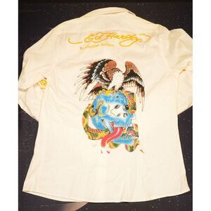 Ed Hardy Los Angeles White Eagle Snake Button Up Size Large New With Tags y2k‎